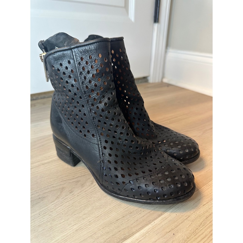 A.S.98 women's black leather perforated booties heel zipper size EU‎ 36 US 5.5-6